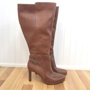 NATURALIZER Tai Brown Leather Wide Calf Knee High Boot Stiletto Heel Size 9